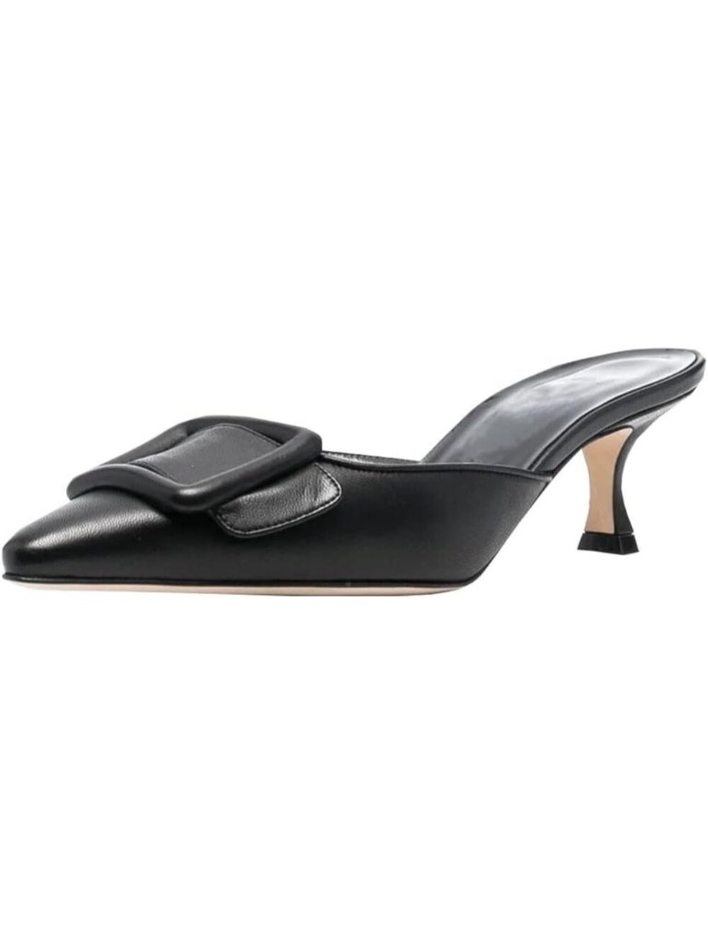 Women's Black Pu Heeled Mules Pointed Toe Slingback Pumps Buckle Kitten Heels